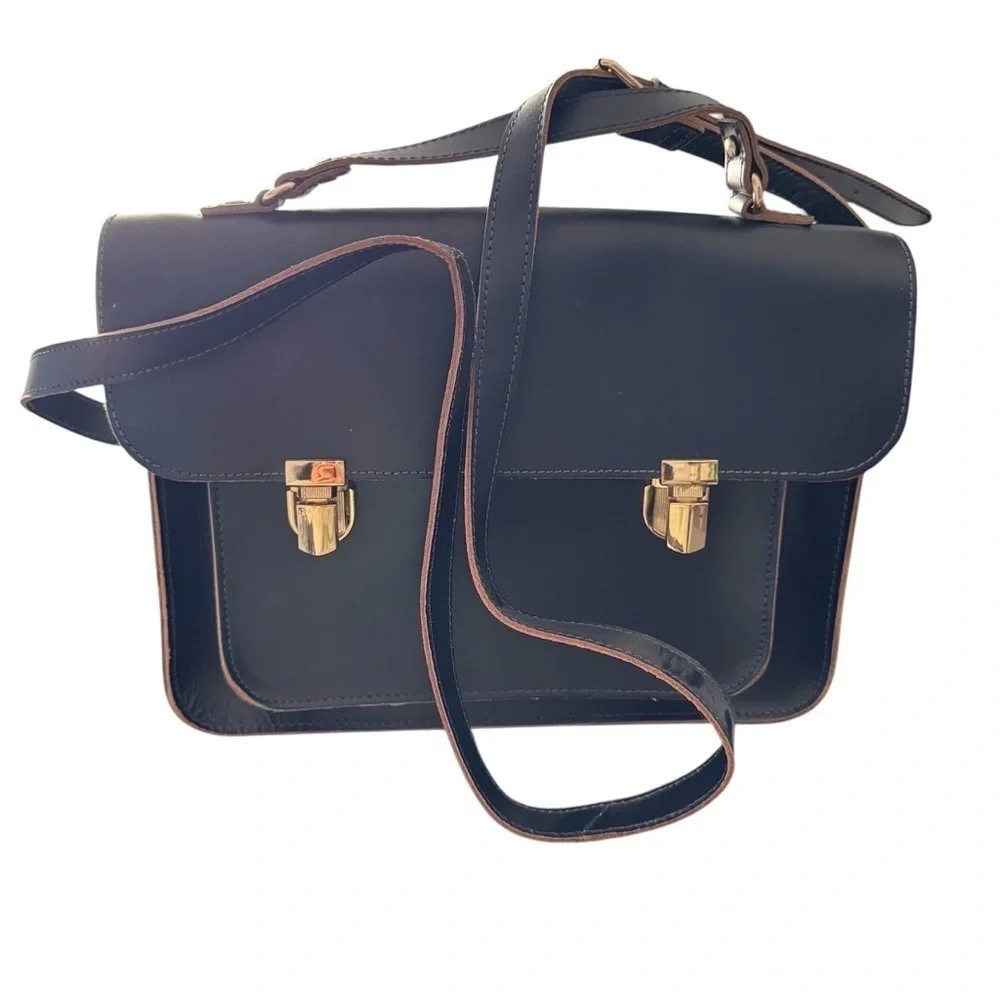 Mark and Graham Navy Leather Messenger Bag Work Travel Crossbody